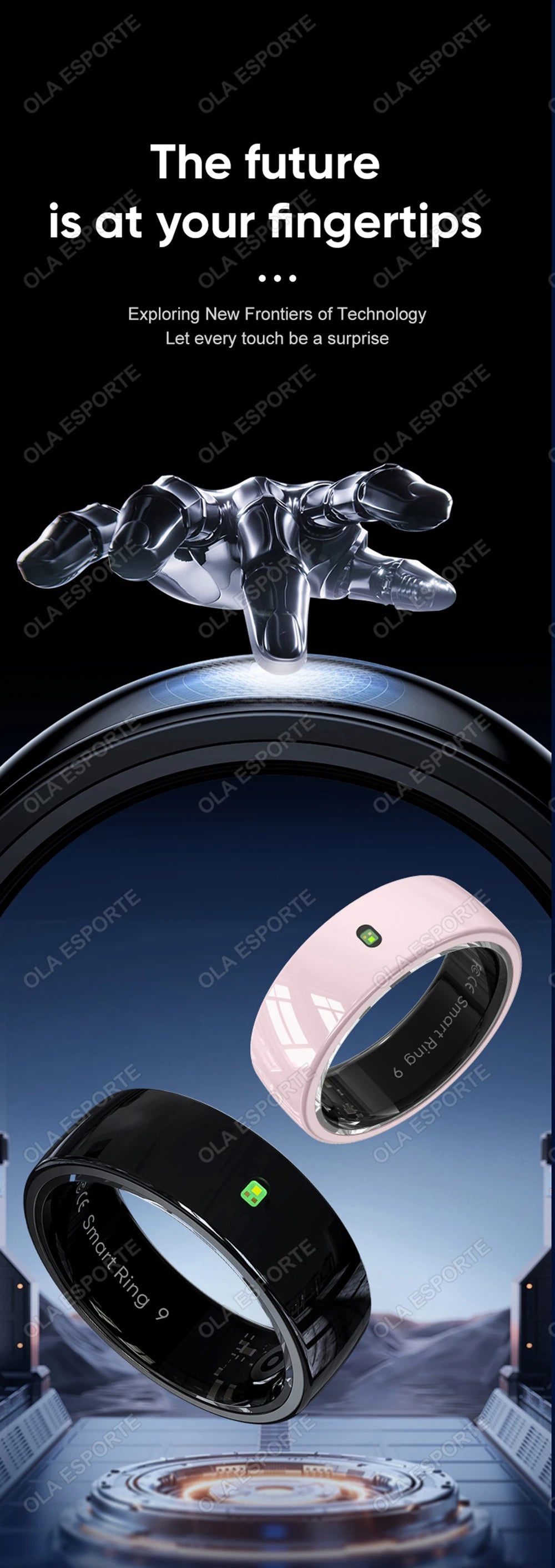 XMSJ NFC Smart Ring 2025 – Keramik, LED, 5ATM Wasserdicht, Gesundheits- & Fitness-Tracking, Gestensteuerung, Multisport