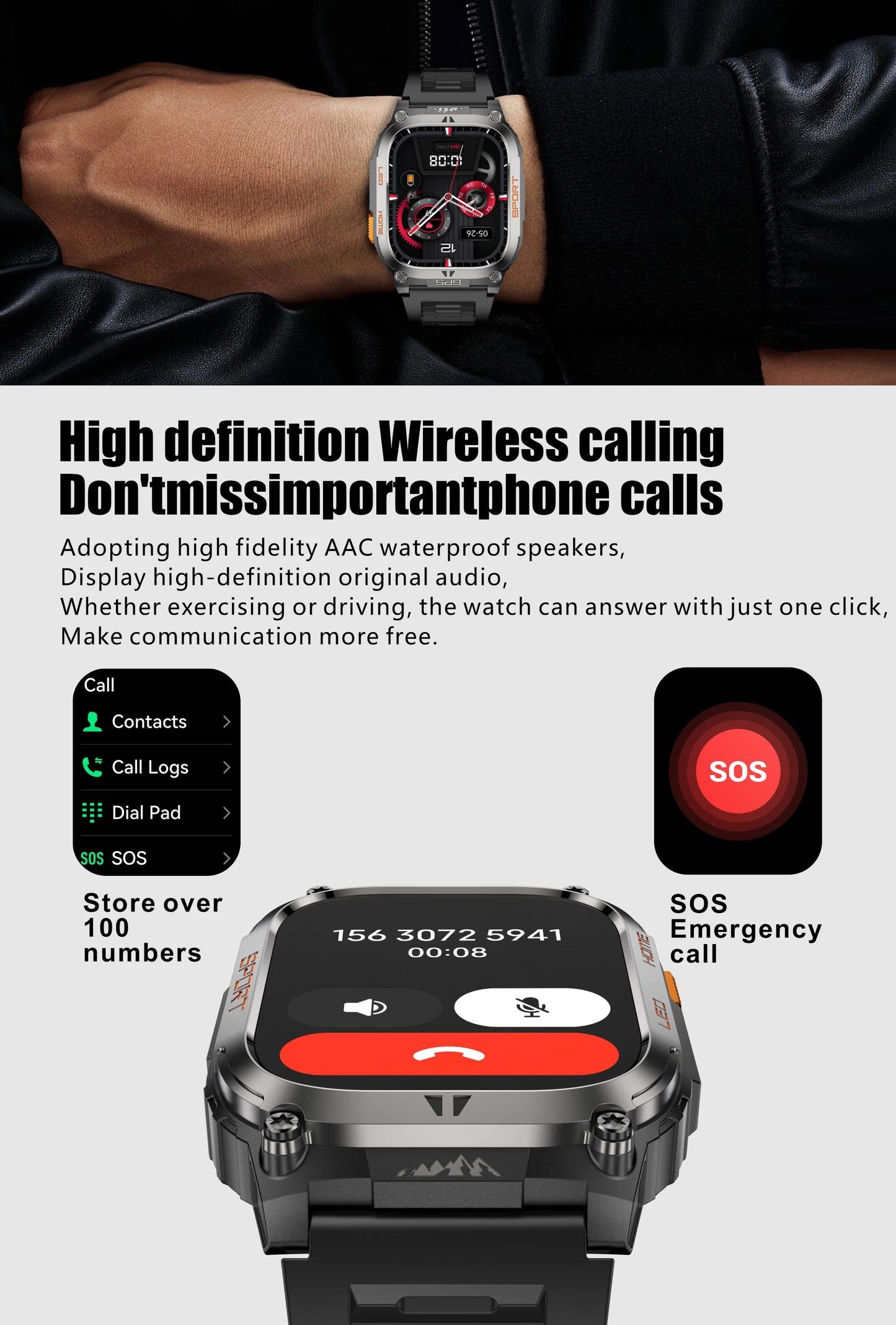 LIGE 2025 Smartwatch Men – 2.01" HD AMOLED, GPS, IP68 Waterproof, Outdoor Sports, LED Flashlight, Bluetooth Calls