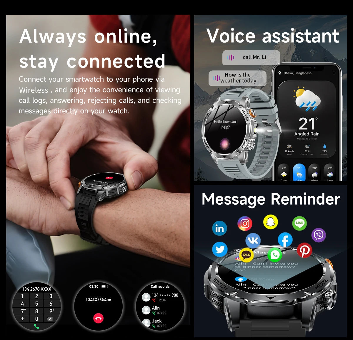 LIGE Smartwatch Men 2025 – 1000 mAh Battery, Outdoor, Bluetooth Call, Sports & Flashlight
