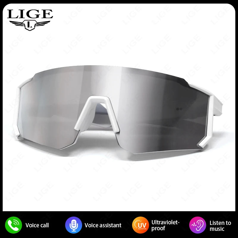 LIGE Smart Cycling Glasses 2025 – Bluetooth Calls, Music & AI Voice Assistant, Outdoor Sports Sunglasses