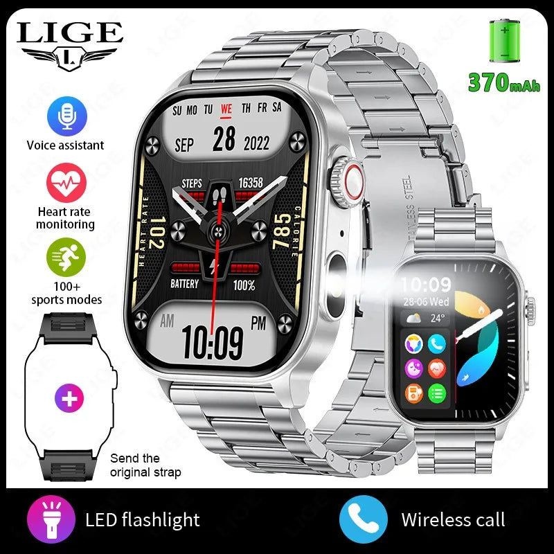 LIGE 2025 Smartwatch Men & Women – 2.01" HD TFT, Fitness & Health Monitor, LED Flashlight, Bluetooth Call, Sports Smartwatch