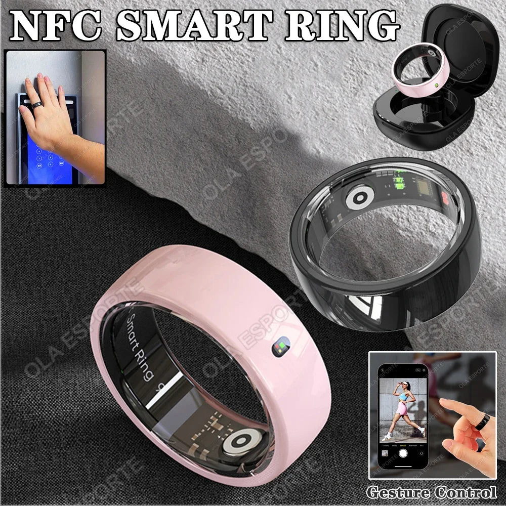 XMSJ NFC Smart Ring 2025 – Keramik, LED, 5ATM Wasserdicht, Gesundheits- & Fitness-Tracking, Gestensteuerung, Multisport