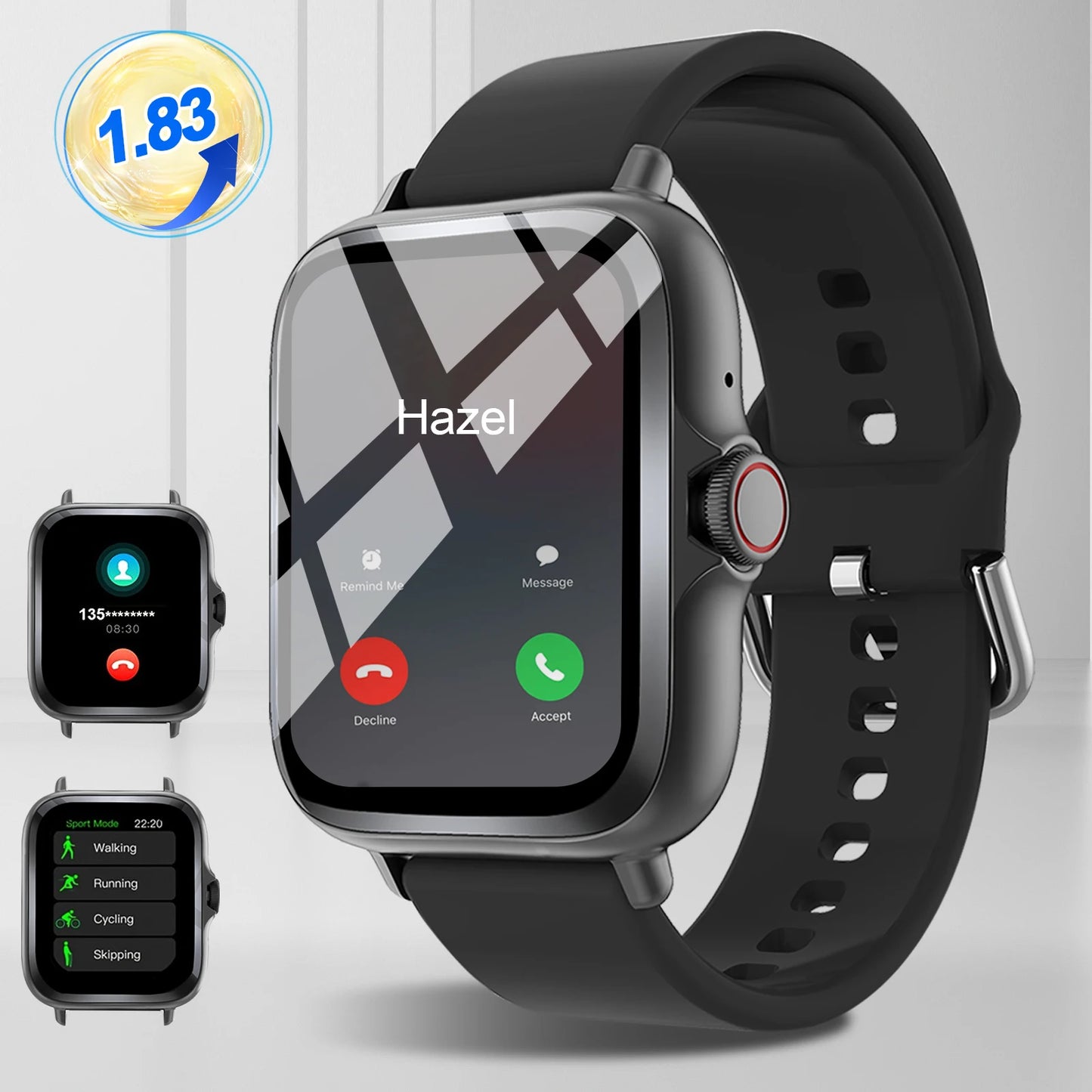 LOMAXFR Smartwatch – 1,99" Voll-Touchscreen, Anruf- & Nachrichtenfunktion, Musiksteuerung, kompatibel mit iPhone & Android