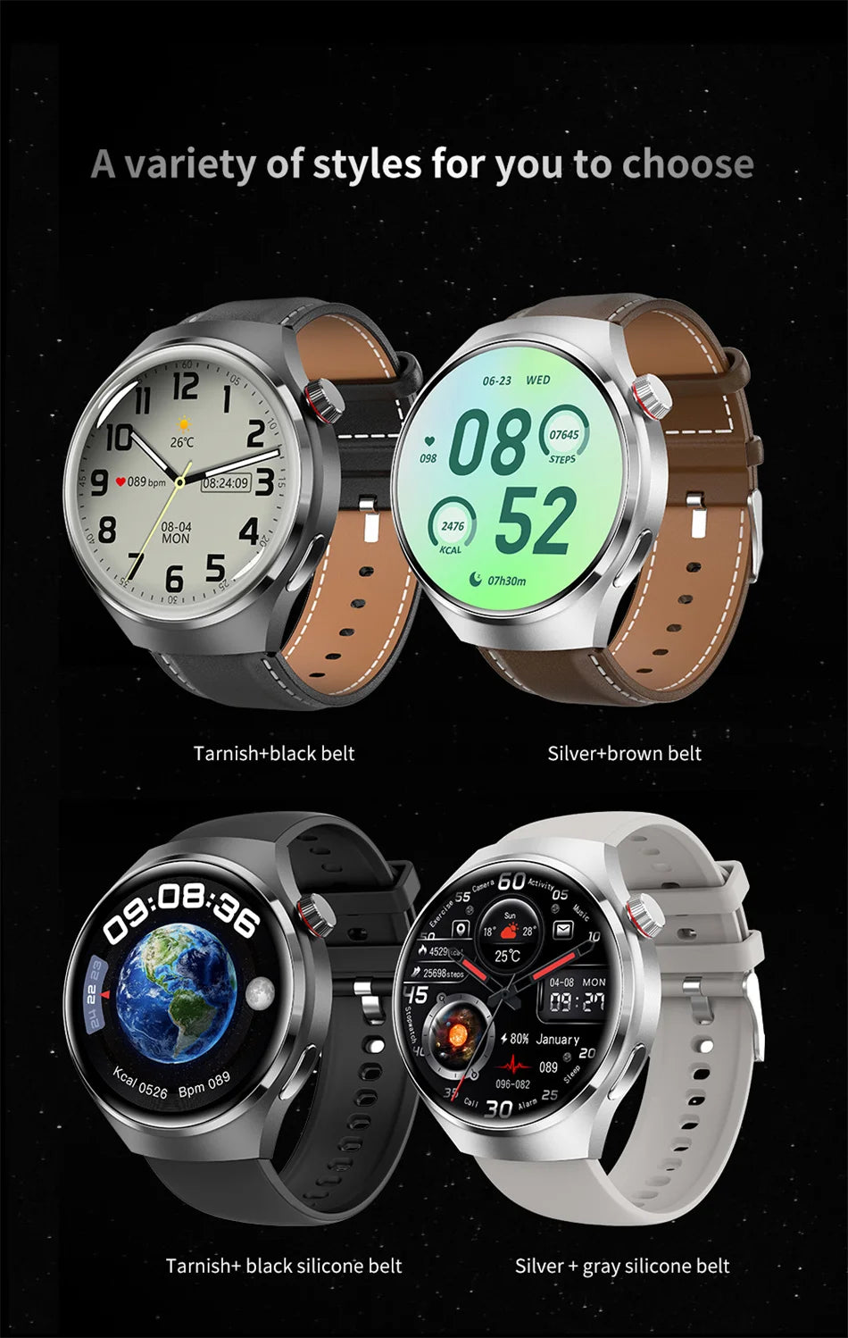 ChiBear GT4 Pro Smartwatch 2025 – 1,6" AMOLED, Bluetooth-Anrufe, Blutdruck & SpO₂, GPS-Tracker, Kompass, IP68 Wasserdicht