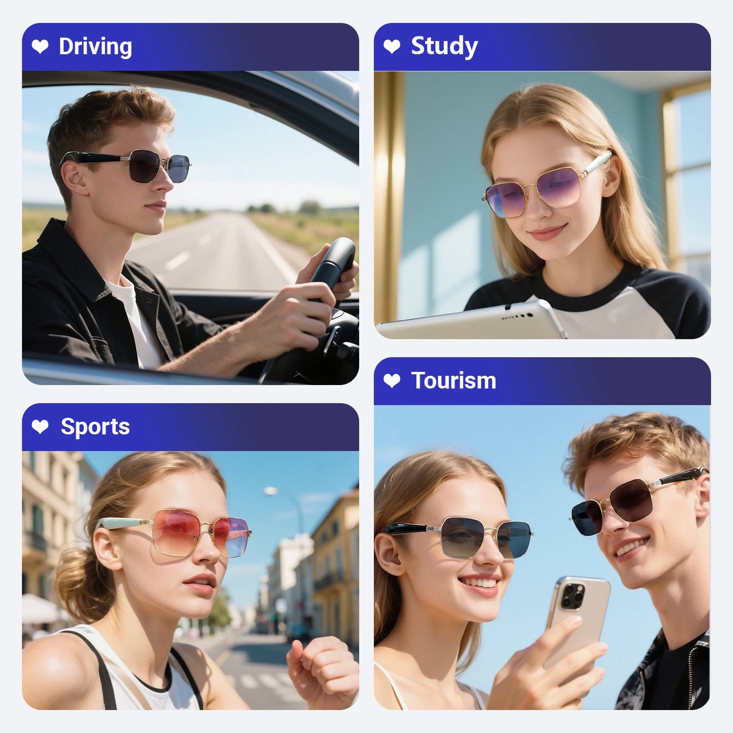 LIGE BWGY300 Smart Glasses 2025 – Women's Bluetooth Sunglasses, AI Translation, UV400, Music & Calls
