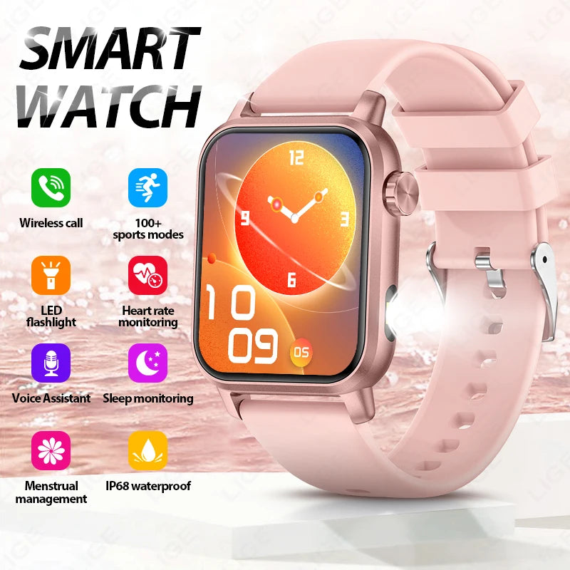 LIGE LED Smartwatch Women – 1.85″ HD Screen, Health Monitor, Fitness Tracker, AI Voice Assistant, Bluetooth Call