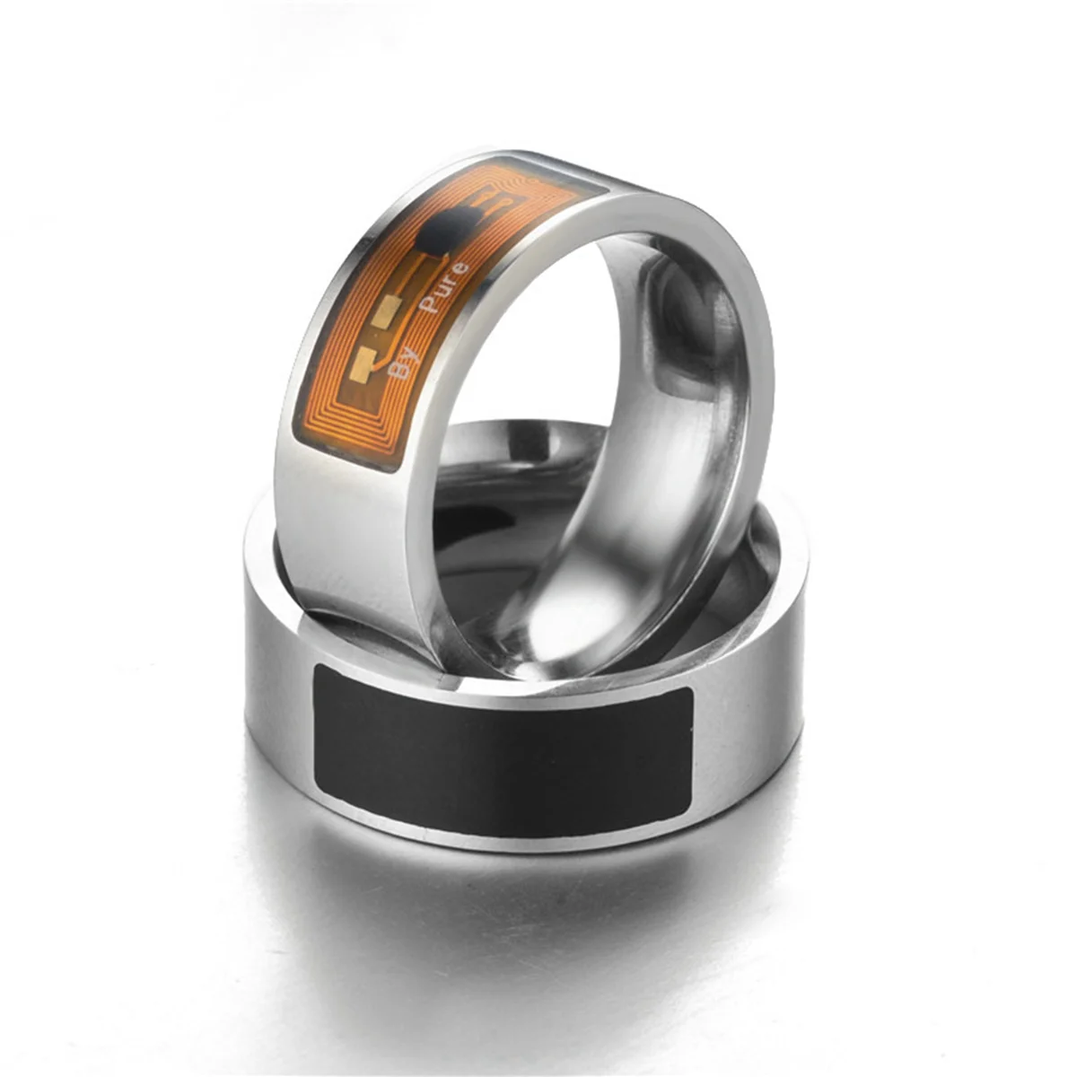 NFC Smart Ring B – Black stainless steel ring with integrated NFC chip
