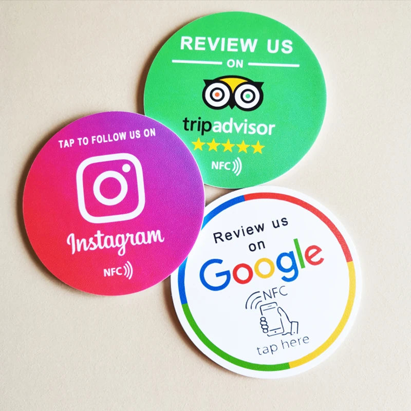 Runder 10 cm NFC Aufkleber – Google, Instagram & Tripadvisor kompatibel