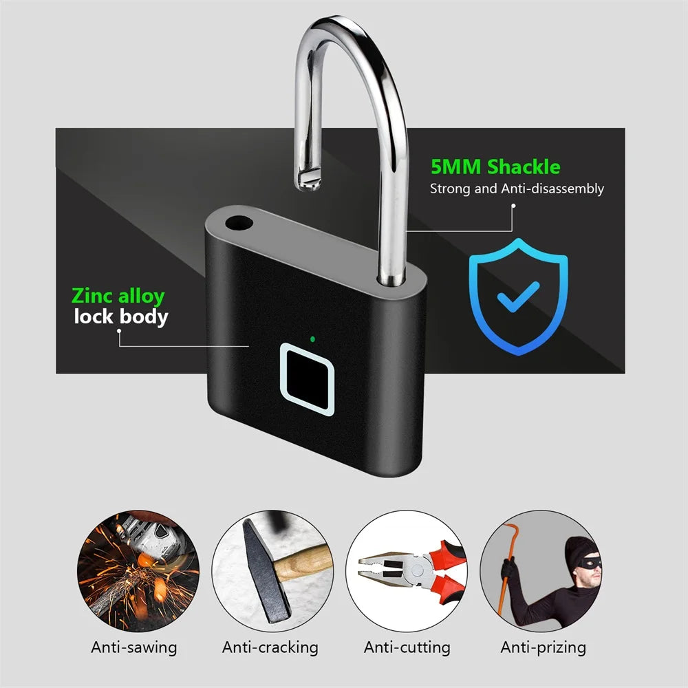 KERUI Smart Fingerabdruck-Vorhängeschloss – USB-Aufladung, IP67 wasserdicht, tragbar, 0,2 s Entsperrung, Diebstahlschutz