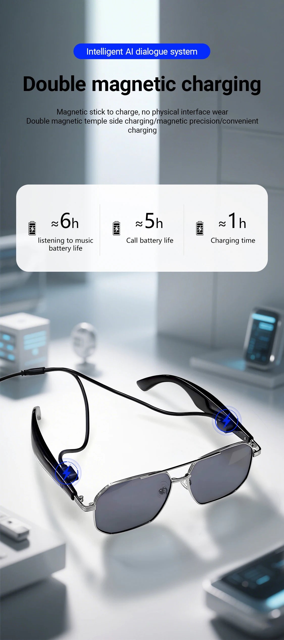 LIGE BWGY300 Smart Glasses 2025 – Women's Bluetooth Sunglasses, AI Translation, UV400, Music & Calls