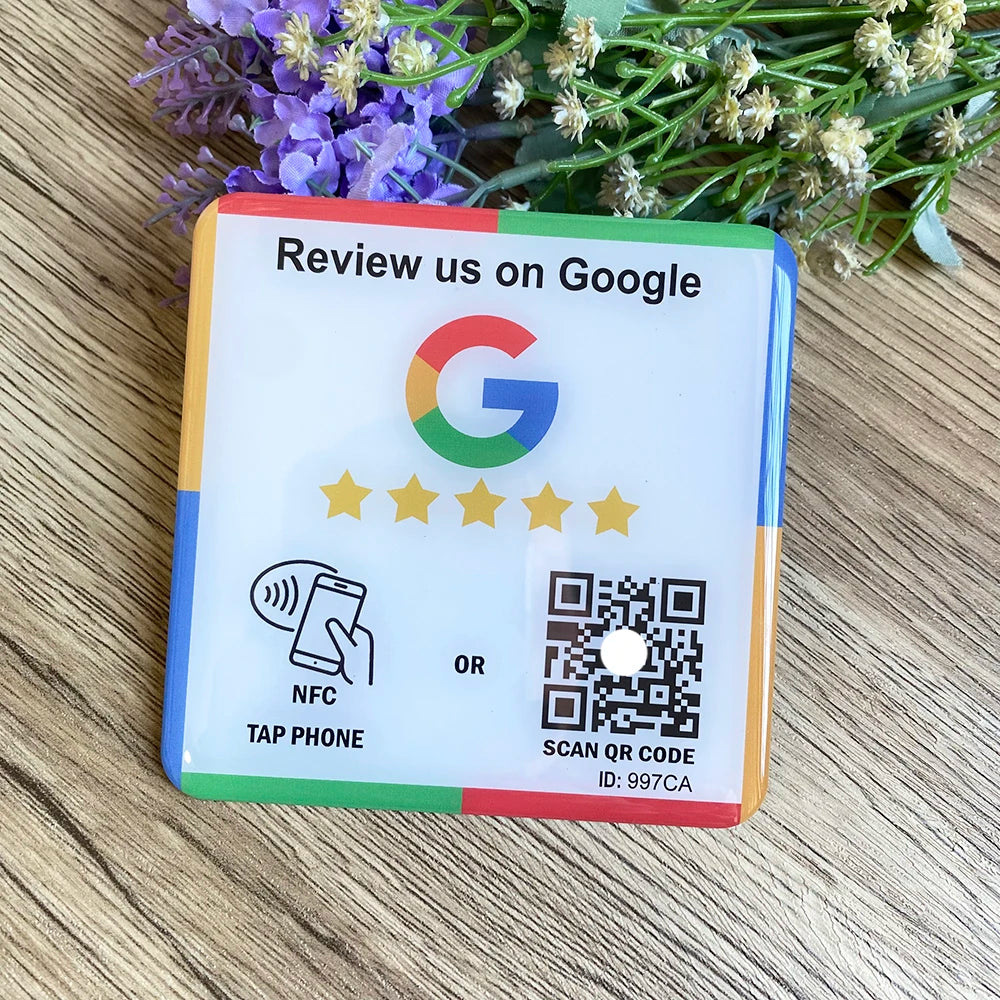 NFC Review Plaque with QR Code – 10 x 10 cm for Google, Instagram, Facebook & more | Taggytech