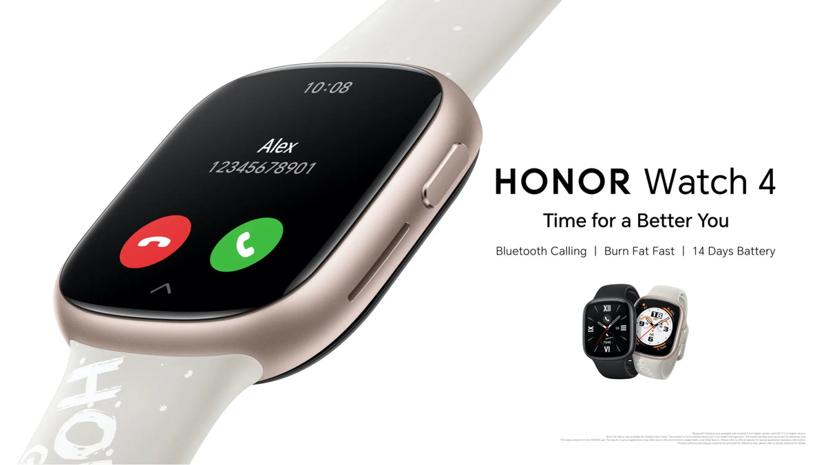 ساعة HONOR Watch 4 الذكية - شاشة AMOLED مقاس 1.75 بوصة، نظام تحديد المواقع العالمي (GPS)، معدل ضربات القلب ونسبة الأكسجين في الدم (SpO₂)، بلوتوث 5.2، مقاومة للماء حتى عمق 5 أمتار، بطارية تدوم 14 يومًا | تاجي تيك
