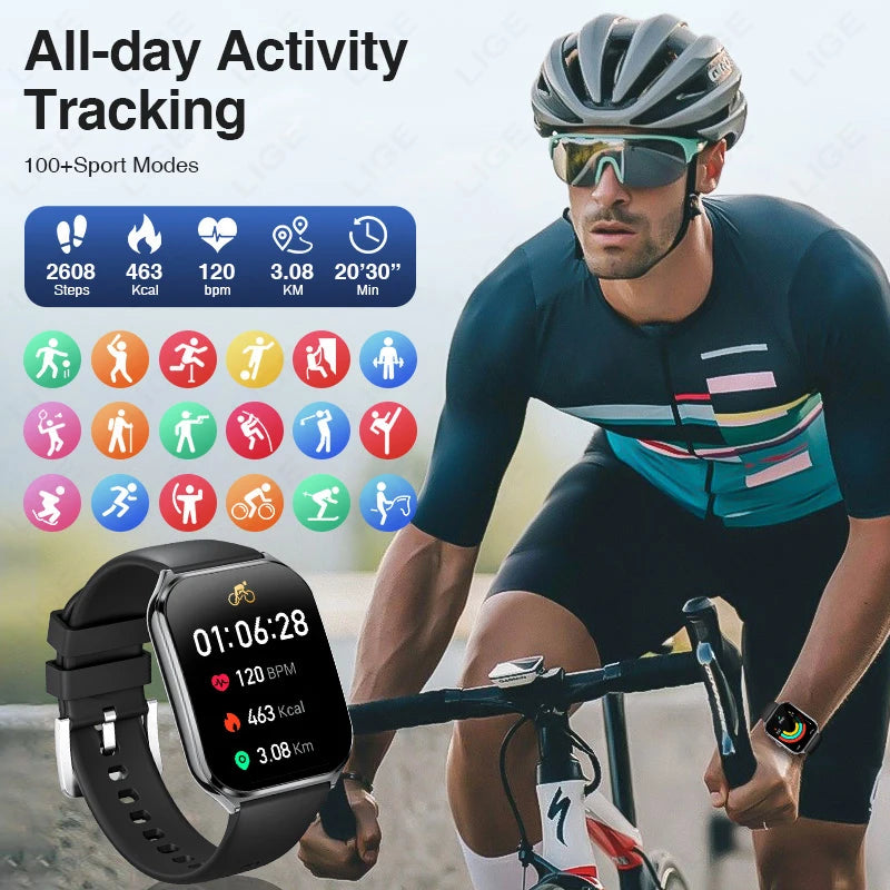 LIGE Smartwatch 2025 – 1,96" AMOLED HD, Bluetooth-Anruf, Fitness & Gesundheit für Herren & Damen | Taggytech