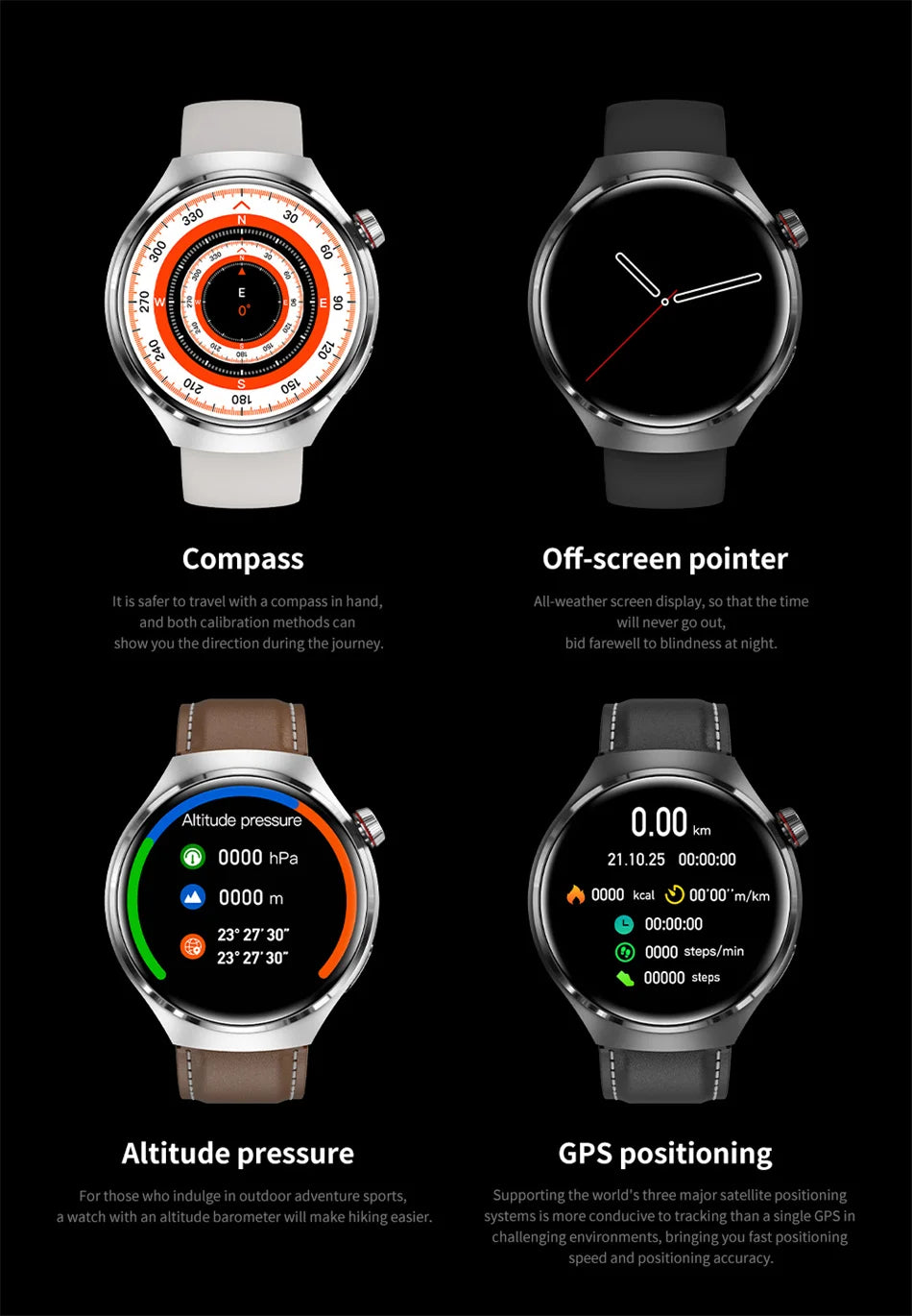 ChiBear GT4 Pro Smartwatch 2025 – 1,6" AMOLED, Bluetooth-Anrufe, Blutdruck & SpO₂, GPS-Tracker, Kompass, IP68 Wasserdicht