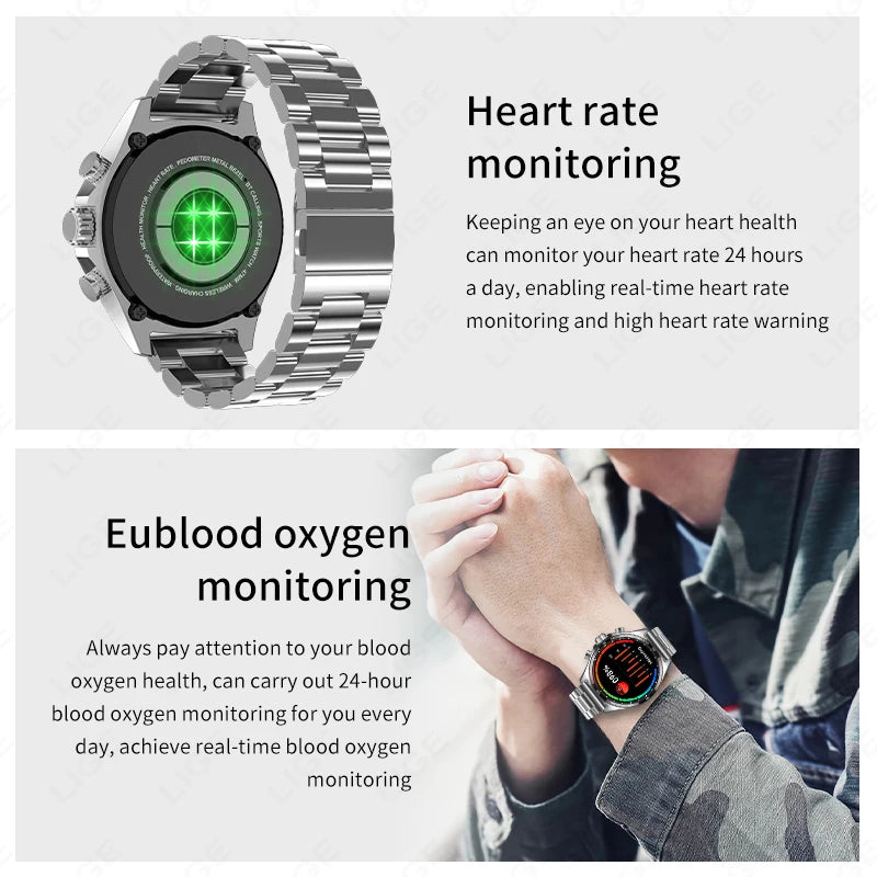 LIGE NFC Smartwatch with GPS, Bluetooth Call & Compass – 1.52" AMOLED, IP68, 50+ sports modes, SOS & Voice Assistant