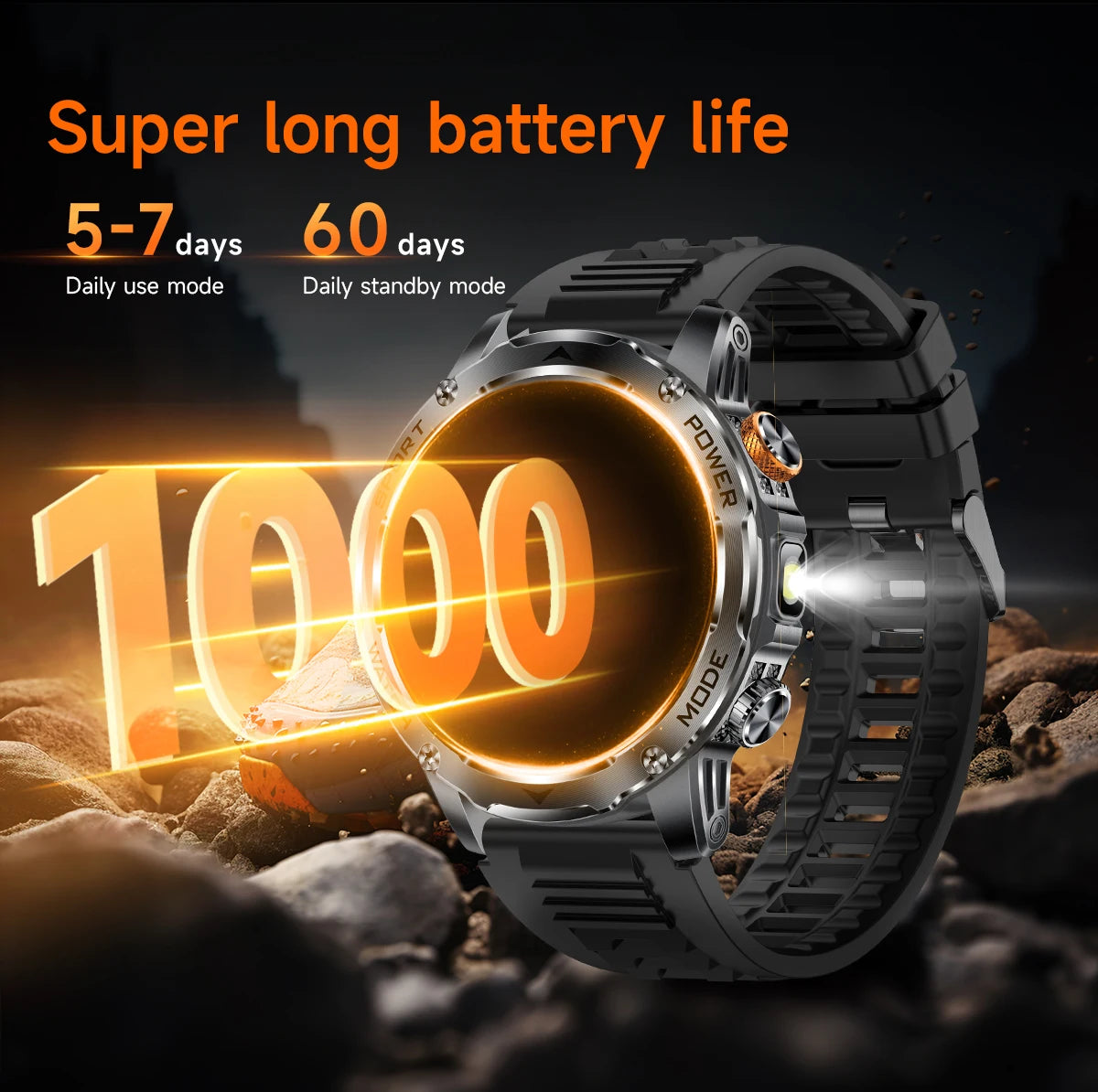 LIGE Smartwatch Men 2025 – 1000 mAh Battery, Outdoor, Bluetooth Call, Sports & Flashlight