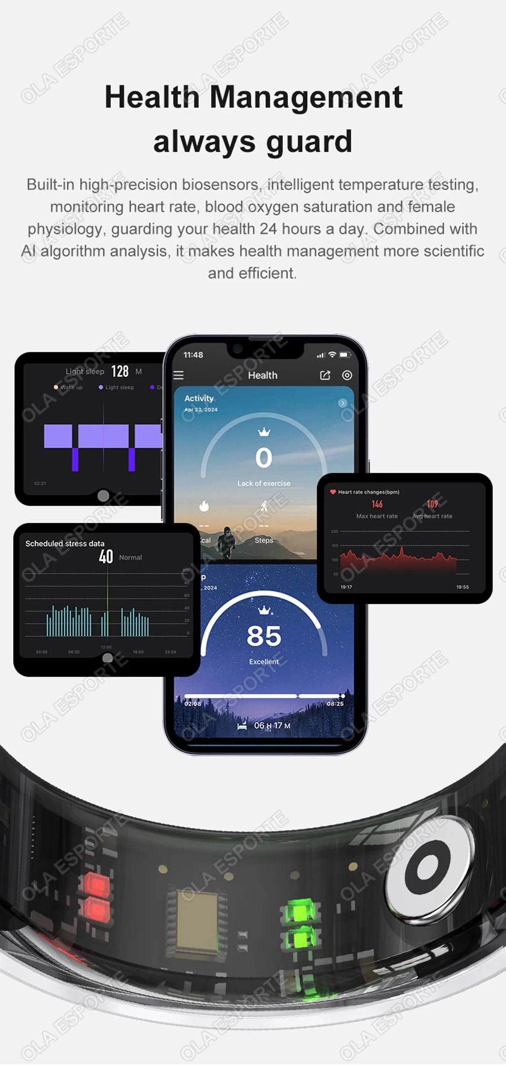 XMSJ NFC Smart Ring 2025 – Keramik, LED, 5ATM Wasserdicht, Gesundheits- & Fitness-Tracking, Gestensteuerung, Multisport
