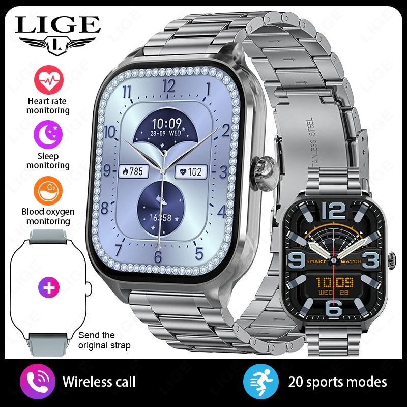 LIGE 2025 Luxus-Smartwatch für Damen – Bluetooth-Anruf, Fitness & Herzfrequenzmesser, 2,01" Ultra-HD Display, 20 Sportmodi | Taggytech