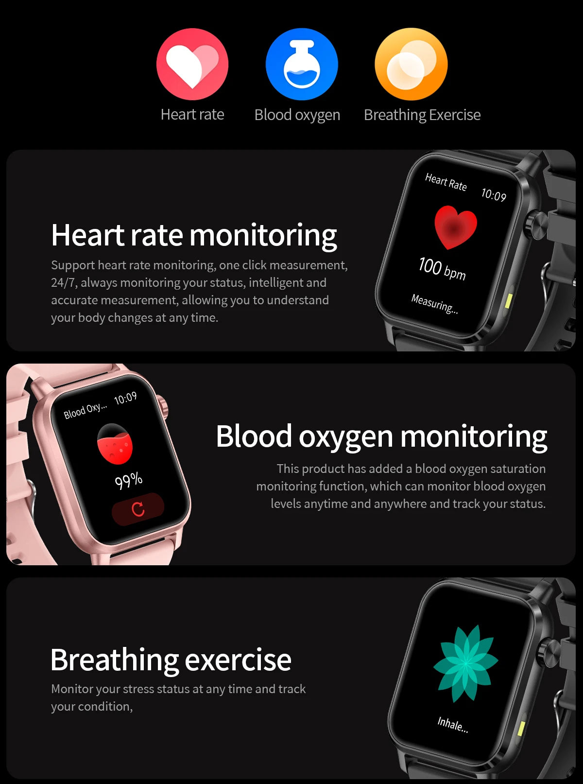 LIGE LED Smartwatch Women – 1.85″ HD Screen, Health Monitor, Fitness Tracker, AI Voice Assistant, Bluetooth Call
