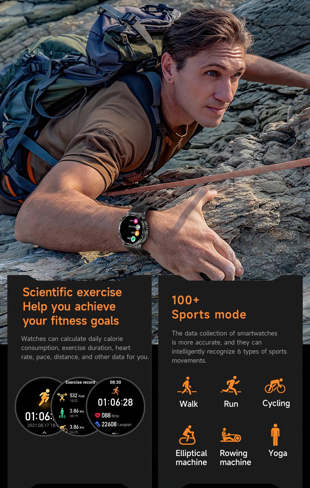 LIGE Smartwatch Herren 2025 – Militär Outdoor, 1,8" HD AMOLED, 800 mAh Batterie, Herzfrequenz & Bluetooth-Anruf, Sport-Smartwatch für Android & iOS