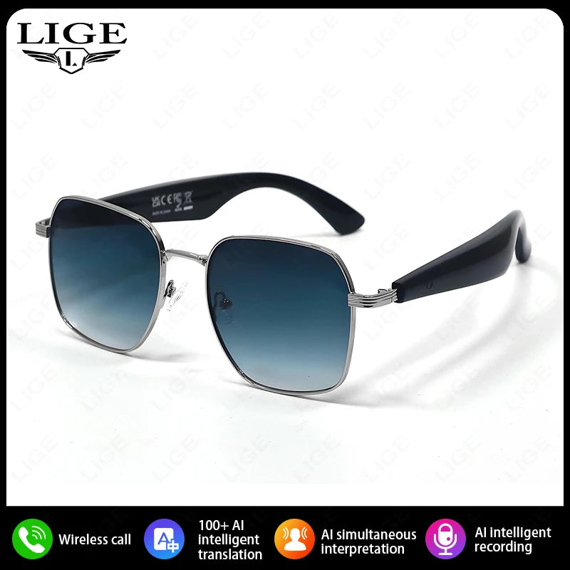 LIGE BWGY300 Smart Glasses 2025 – Women's Bluetooth Sunglasses, AI Translation, UV400, Music & Calls
