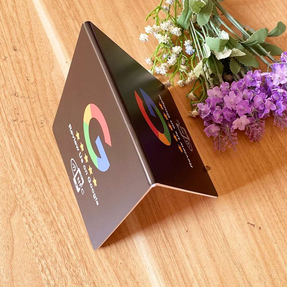 Both Side NFC-enabled Google Review Tap Stand Display Table Coffee shop NFC Card Standup Pedestal Sign