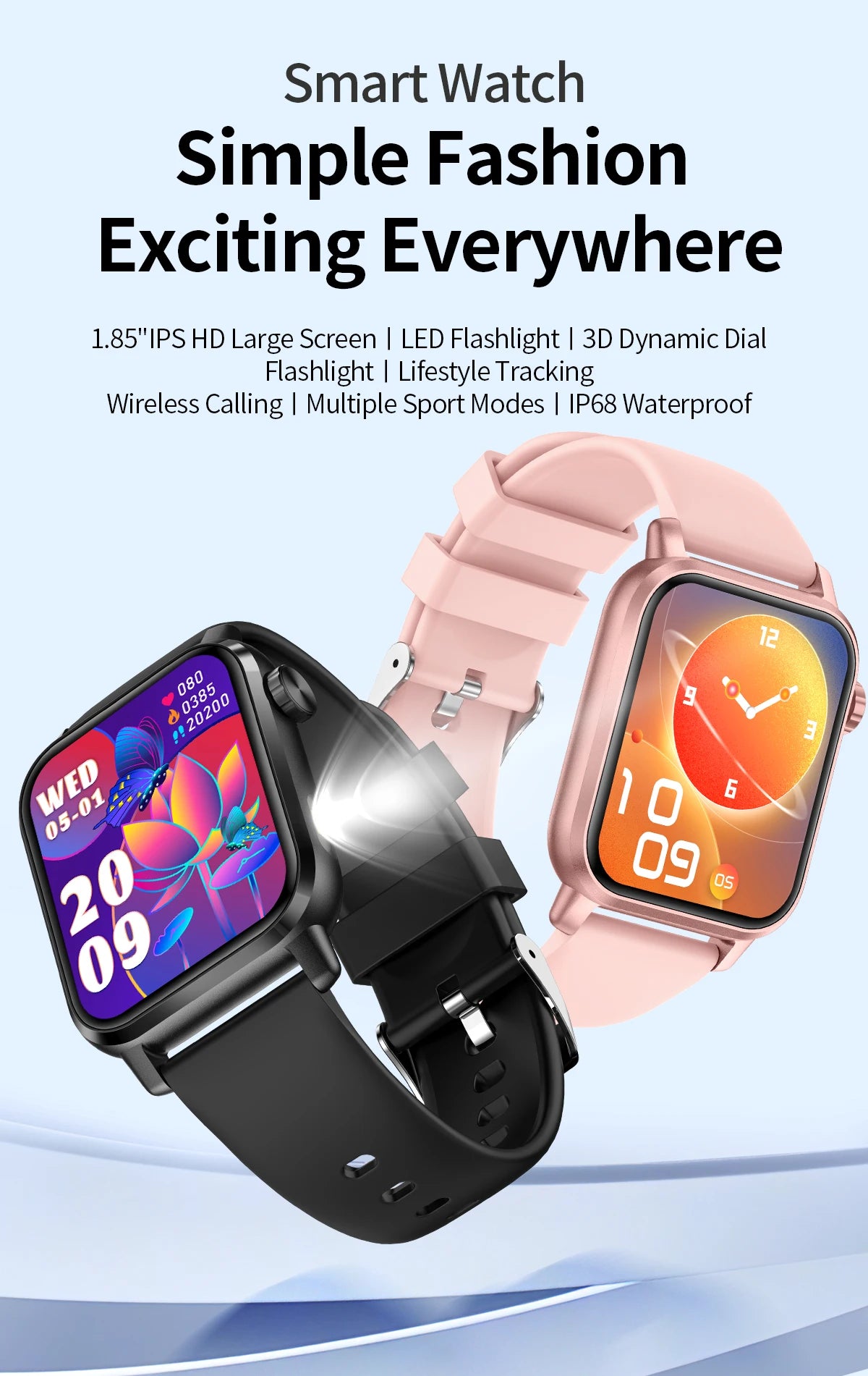 LIGE LED Smartwatch Women – 1.85″ HD Screen, Health Monitor, Fitness Tracker, AI Voice Assistant, Bluetooth Call
