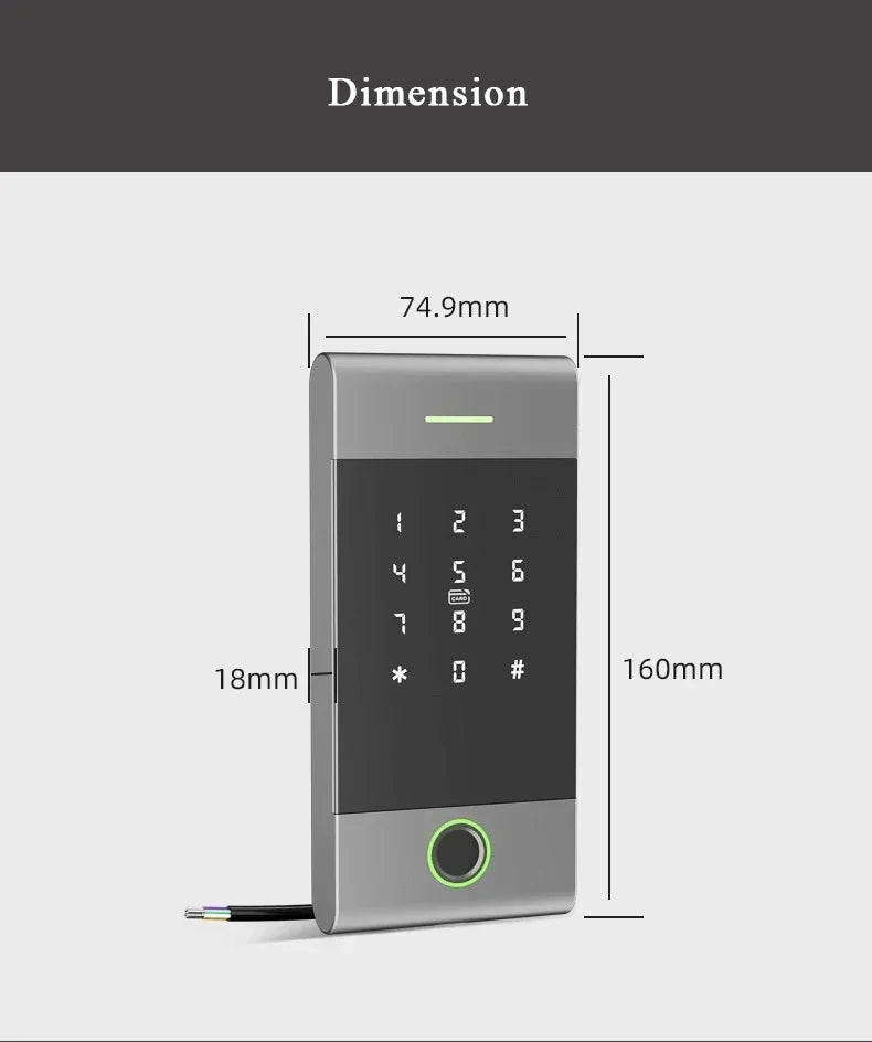 TTLock Fingerprint Access Control – Metal Housing, Rainproof, App & PIN, 13.56 MHz IC Card Reader
