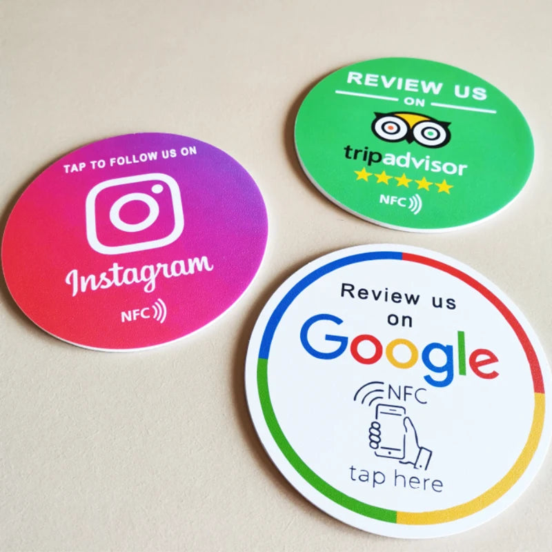 Runder 10 cm NFC Aufkleber – Google, Instagram & Tripadvisor kompatibel