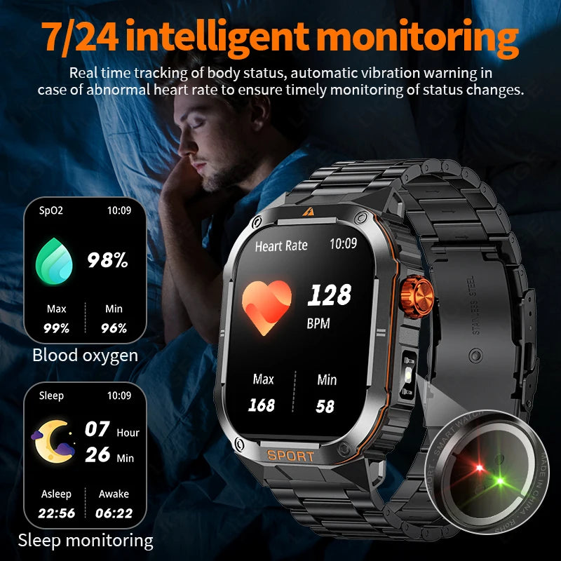 LIGE 2025 Professionelle Sport Smartwatch Herren – Outdoor Wasserdicht, LED-Taschenlampe, Bluetooth Anruf, 2,01" HD Display | Taggytech