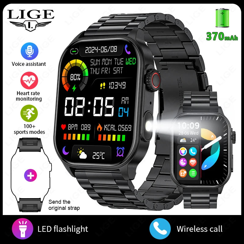LIGE 2025 Smartwatch Men & Women – 2.01" HD TFT, Fitness & Health Monitor, LED Flashlight, Bluetooth Call, Sports Smartwatch