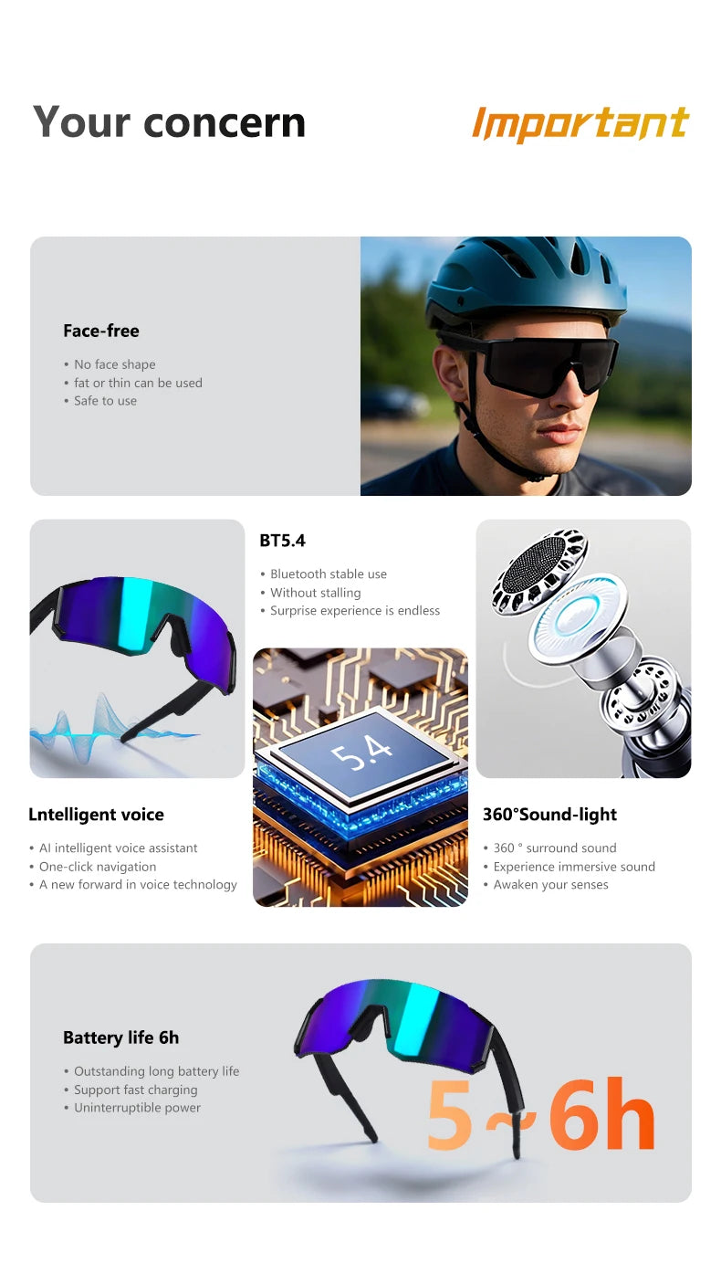 LIGE Smart Cycling Glasses 2025 – Bluetooth Calls, Music & AI Voice Assistant, Outdoor Sports Sunglasses
