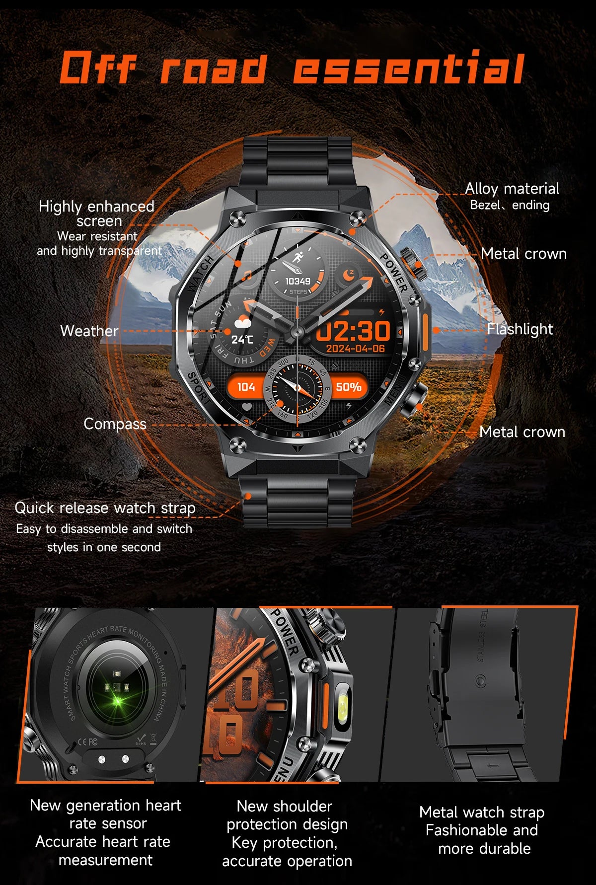 LIGE Smartwatch Herren 2025 – Militär Outdoor, 1,8" HD AMOLED, 800 mAh Batterie, Herzfrequenz & Bluetooth-Anruf, Sport-Smartwatch für Android & iOS