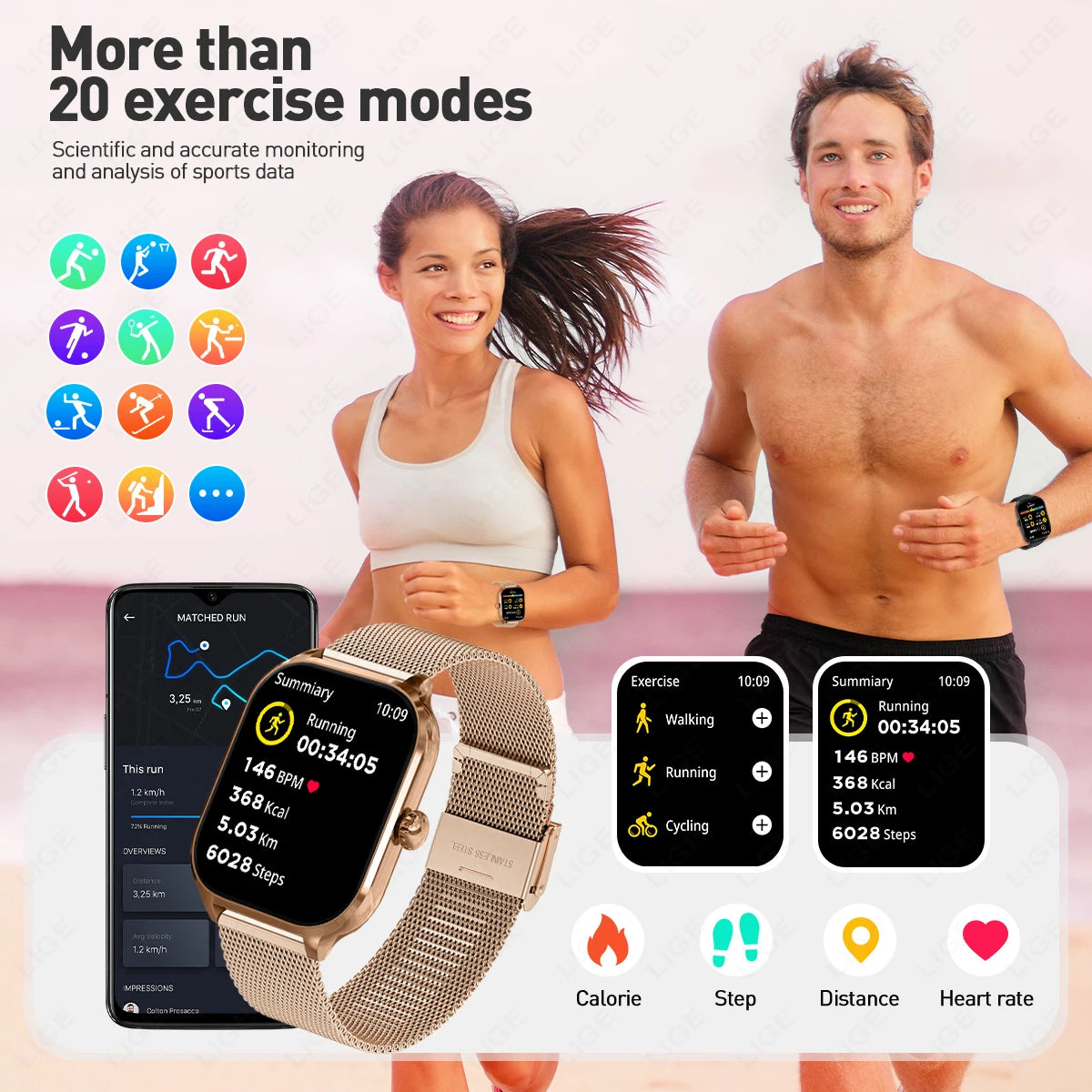 LIGE 2025 Luxus-Smartwatch für Damen – Bluetooth-Anruf, Fitness & Herzfrequenzmesser, 2,01" Ultra-HD Display, 20 Sportmodi | Taggytech