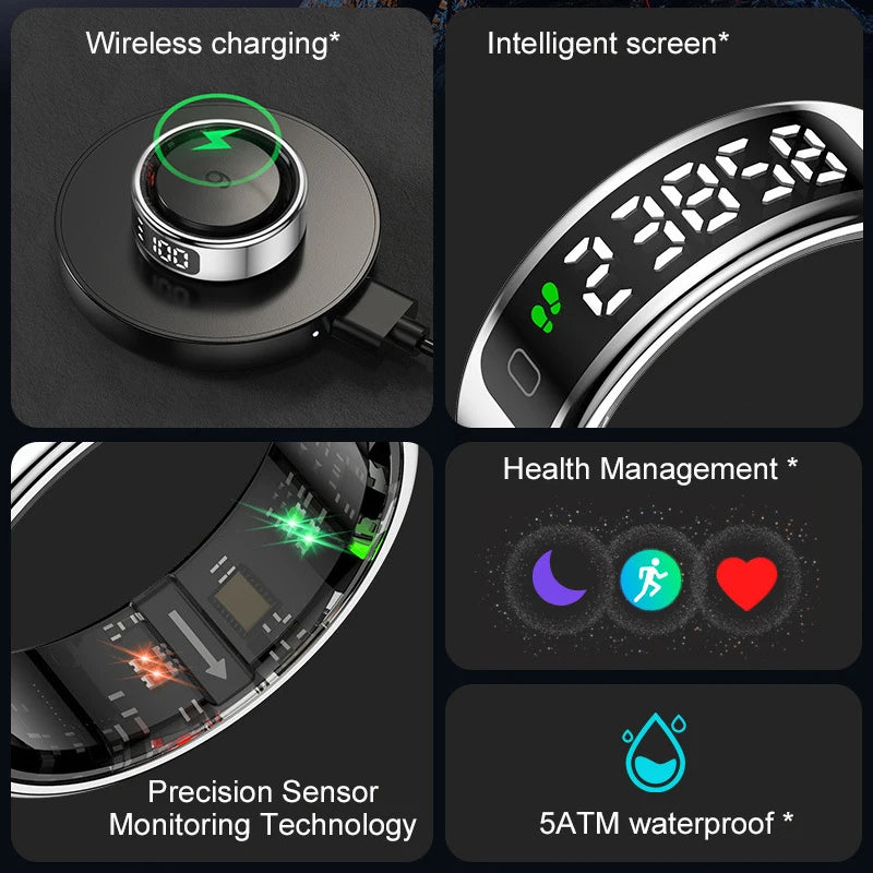 Lenovo R12 Smart Ring – Touchscreen, health tracking & wireless charging | Heart rate, O₂, sleep monitor | 5ATM water resistance