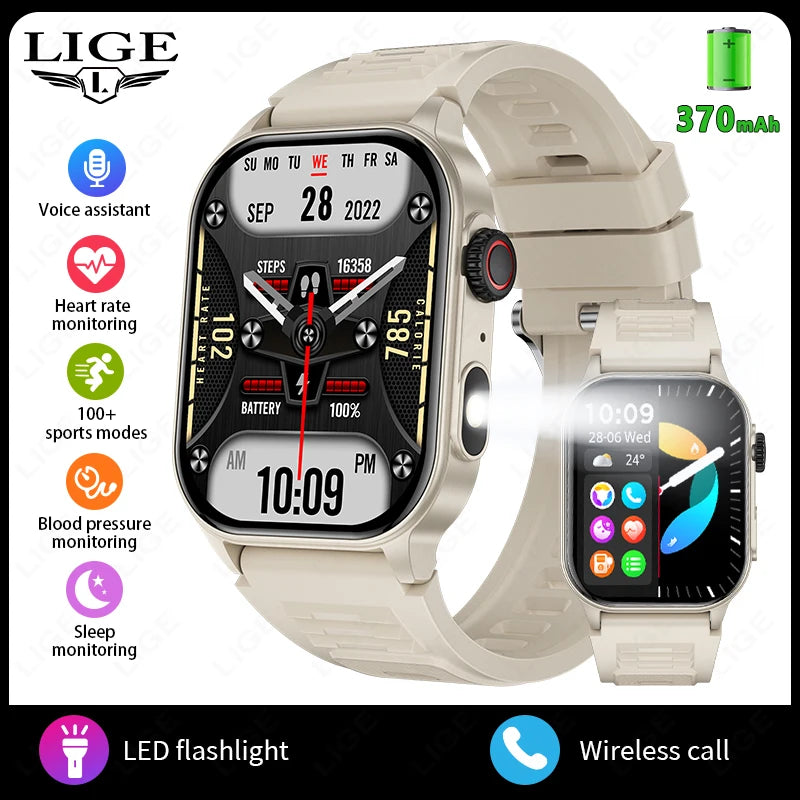 LIGE 2025 Smartwatch Men & Women – 2.01" HD TFT, Fitness & Health Monitor, LED Flashlight, Bluetooth Call, Sports Smartwatch