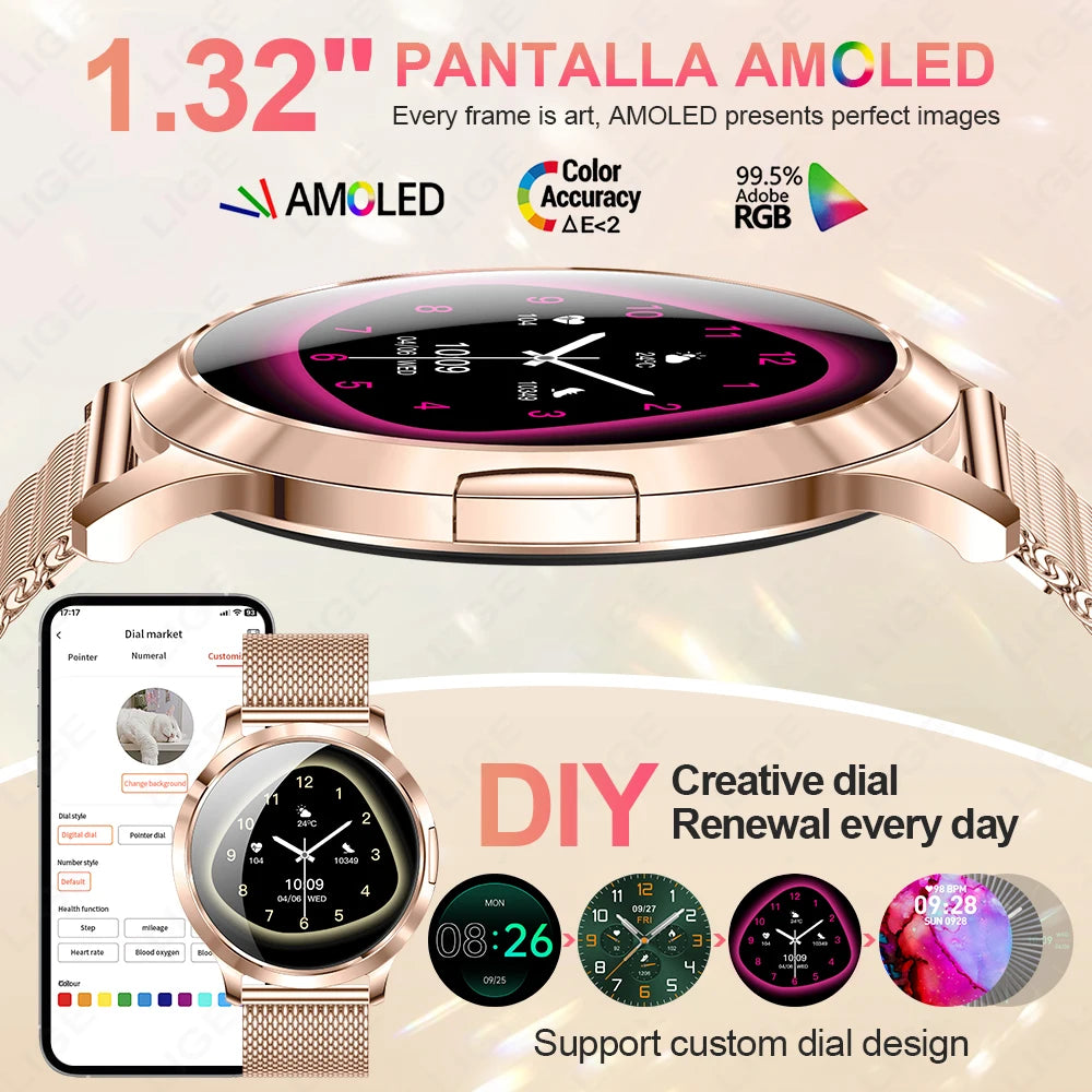 LIGE BWV93 Women's Smartwatch 2025 – Ultra-thin, 1.32" AMOLED HD, Fitness & Health, Bluetooth Call, Luxury Smartwatch