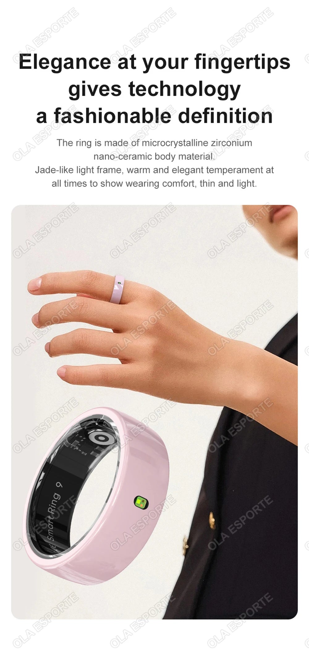 XMSJ NFC Smart Ring 2025 – Keramik, LED, 5ATM Wasserdicht, Gesundheits- & Fitness-Tracking, Gestensteuerung, Multisport