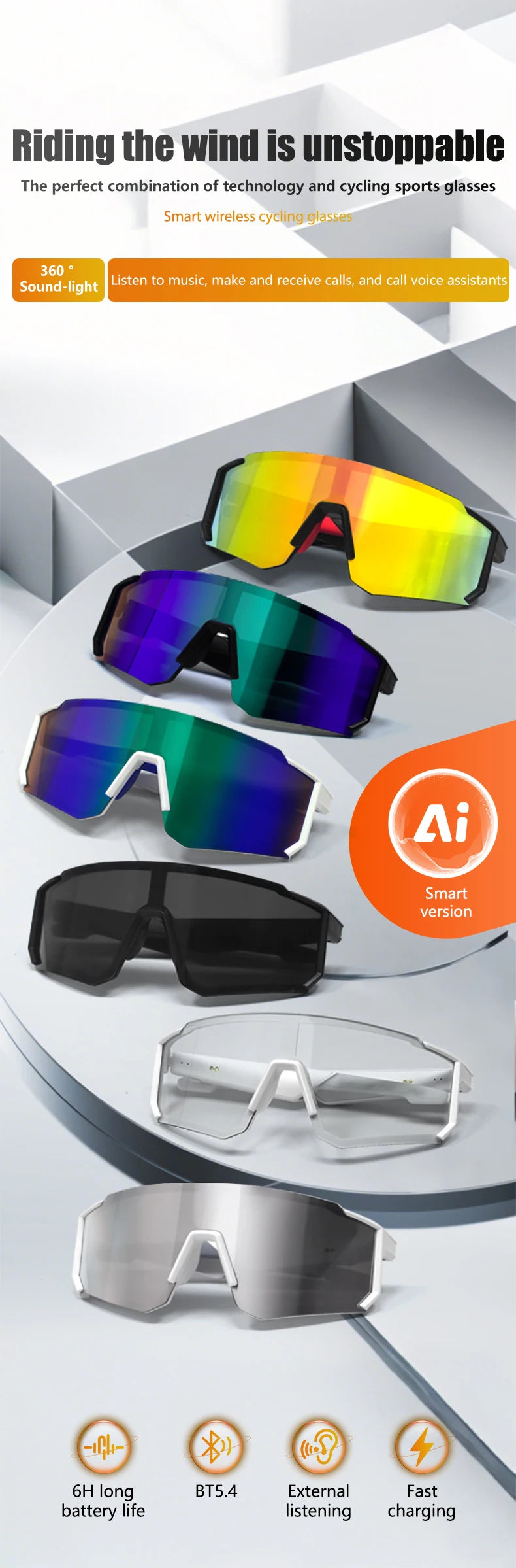 LIGE Smart Cycling Glasses 2025 – Bluetooth Calls, Music & AI Voice Assistant, Outdoor Sports Sunglasses
