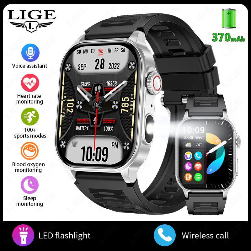 LIGE 2025 Smartwatch Men & Women – 2.01" HD TFT, Fitness & Health Monitor, LED Flashlight, Bluetooth Call, Sports Smartwatch