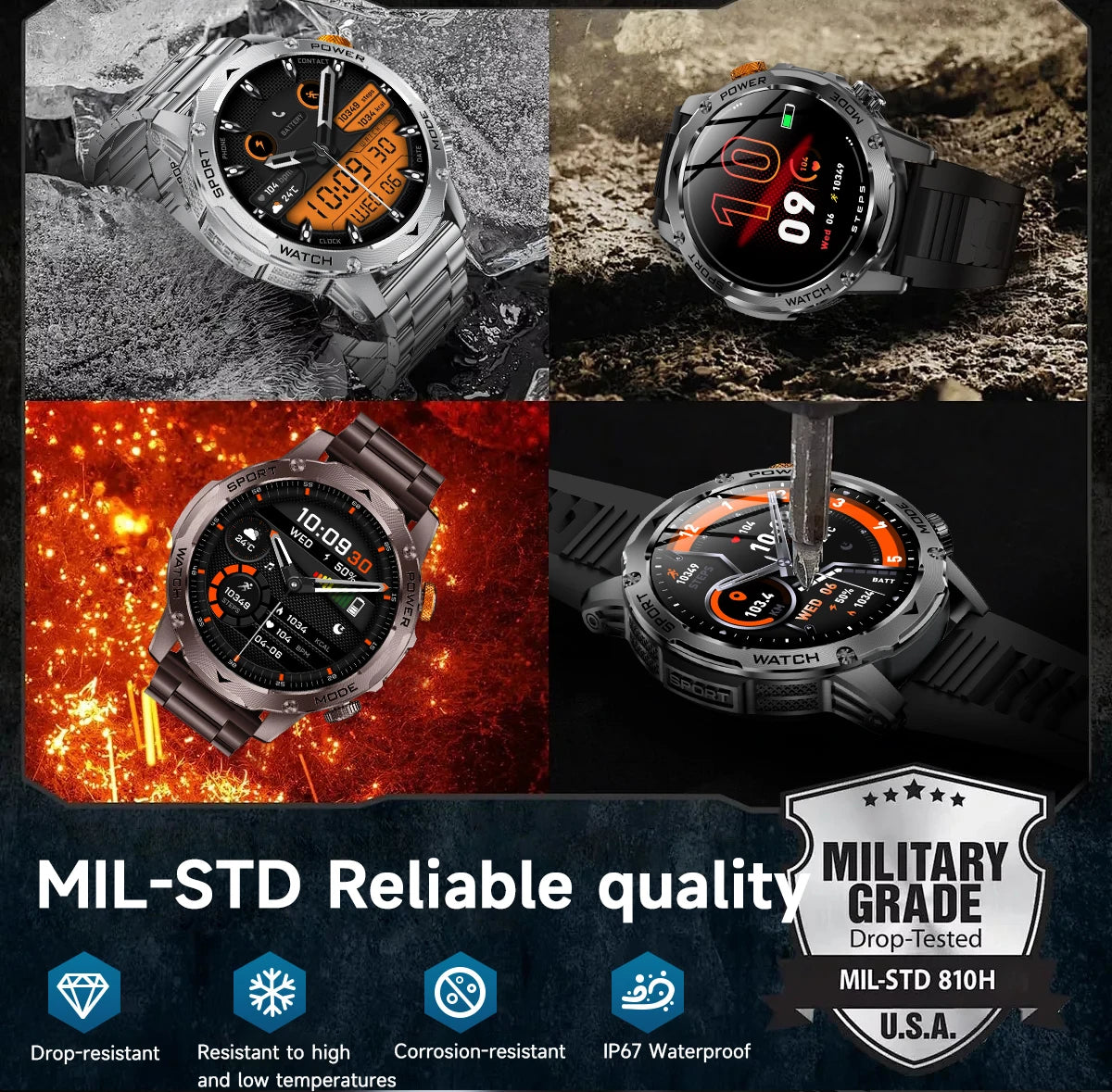 LIGE Smartwatch Men 2025 – 1000 mAh Battery, Outdoor, Bluetooth Call, Sports & Flashlight