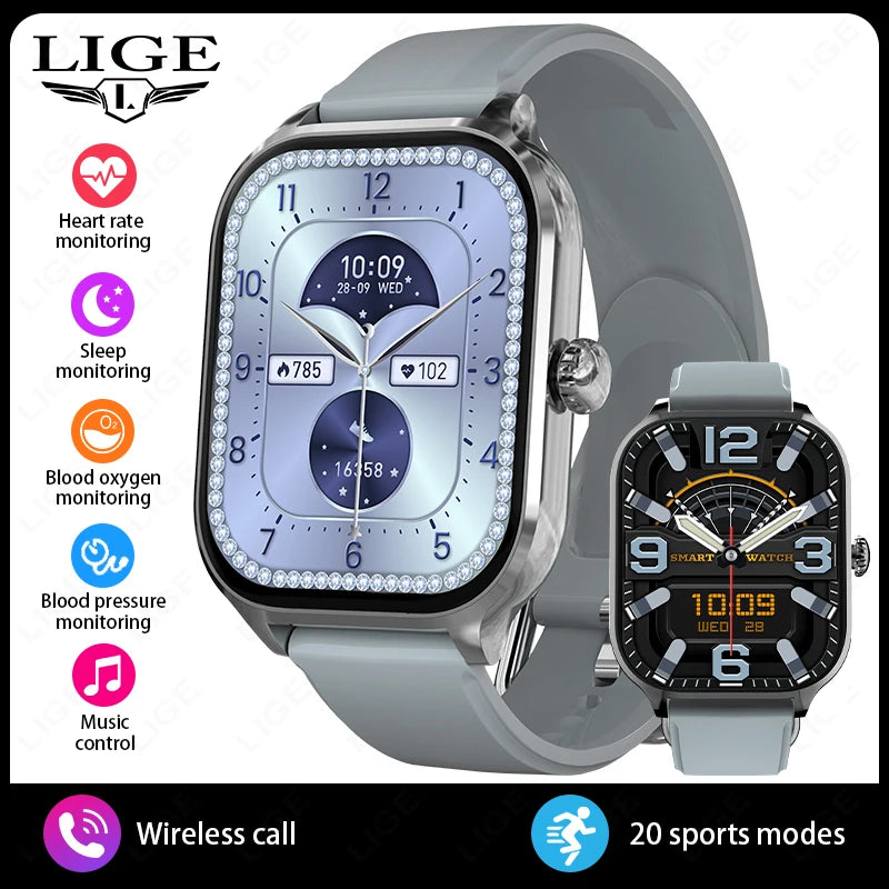 LIGE 2025 Luxus-Smartwatch für Damen – Bluetooth-Anruf, Fitness & Herzfrequenzmesser, 2,01" Ultra-HD Display, 20 Sportmodi | Taggytech