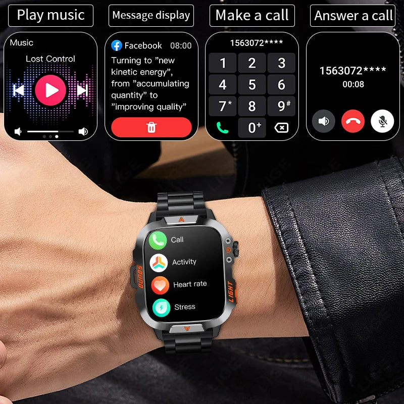 LIGE Militärische Smartwatch 2025 – Wasserdicht, Outdoor Sport Tracker, LED-Taschenlampe, Bluetooth-Anruf | Taggytech