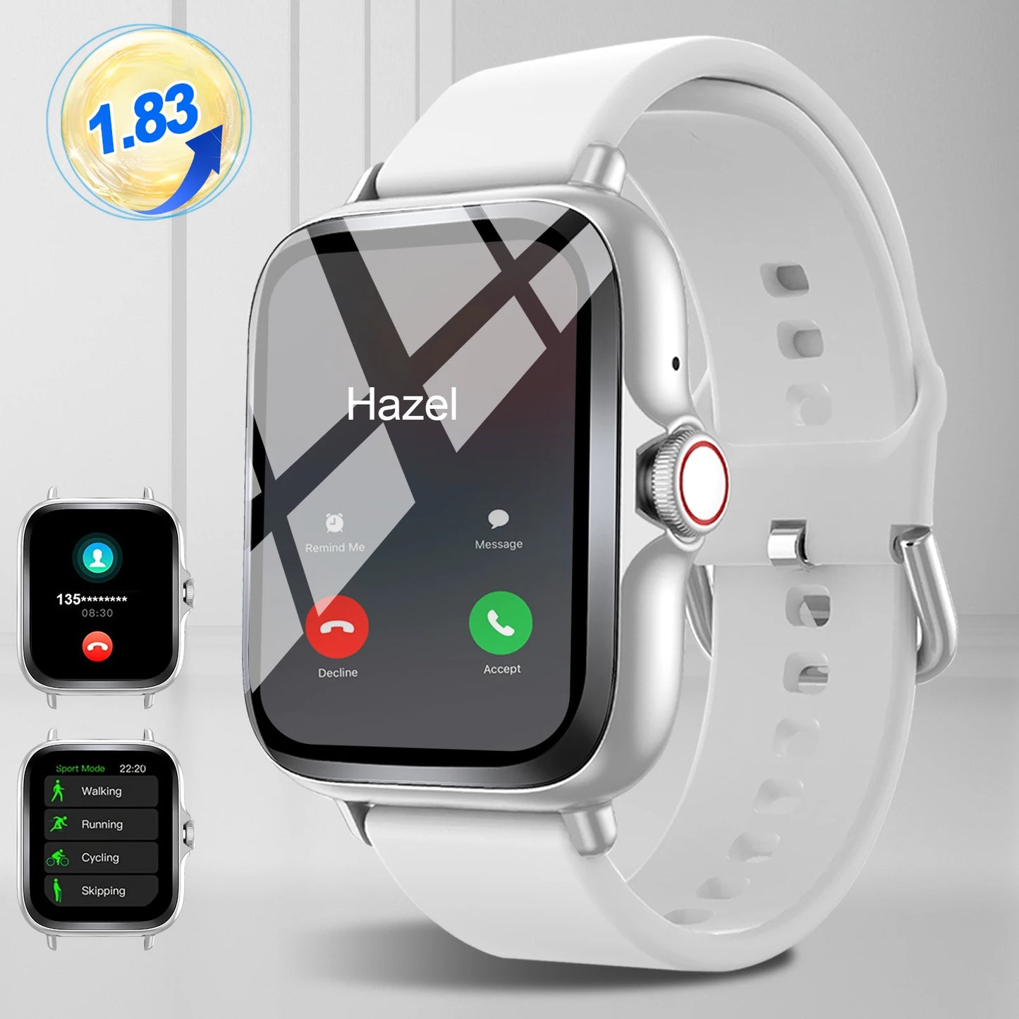 LOMAXFR Smartwatch – 1,99" Voll-Touchscreen, Anruf- & Nachrichtenfunktion, Musiksteuerung, kompatibel mit iPhone & Android