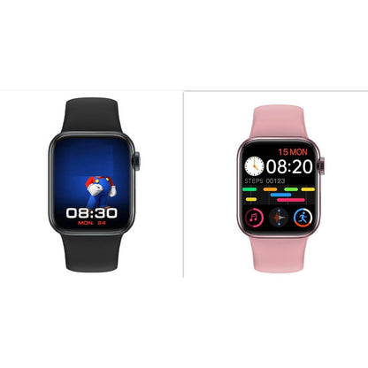 Zwei elegante NFC-Smartwatches aus Edelstahl, ideal für digitale Anwendungen und modernen Stil
