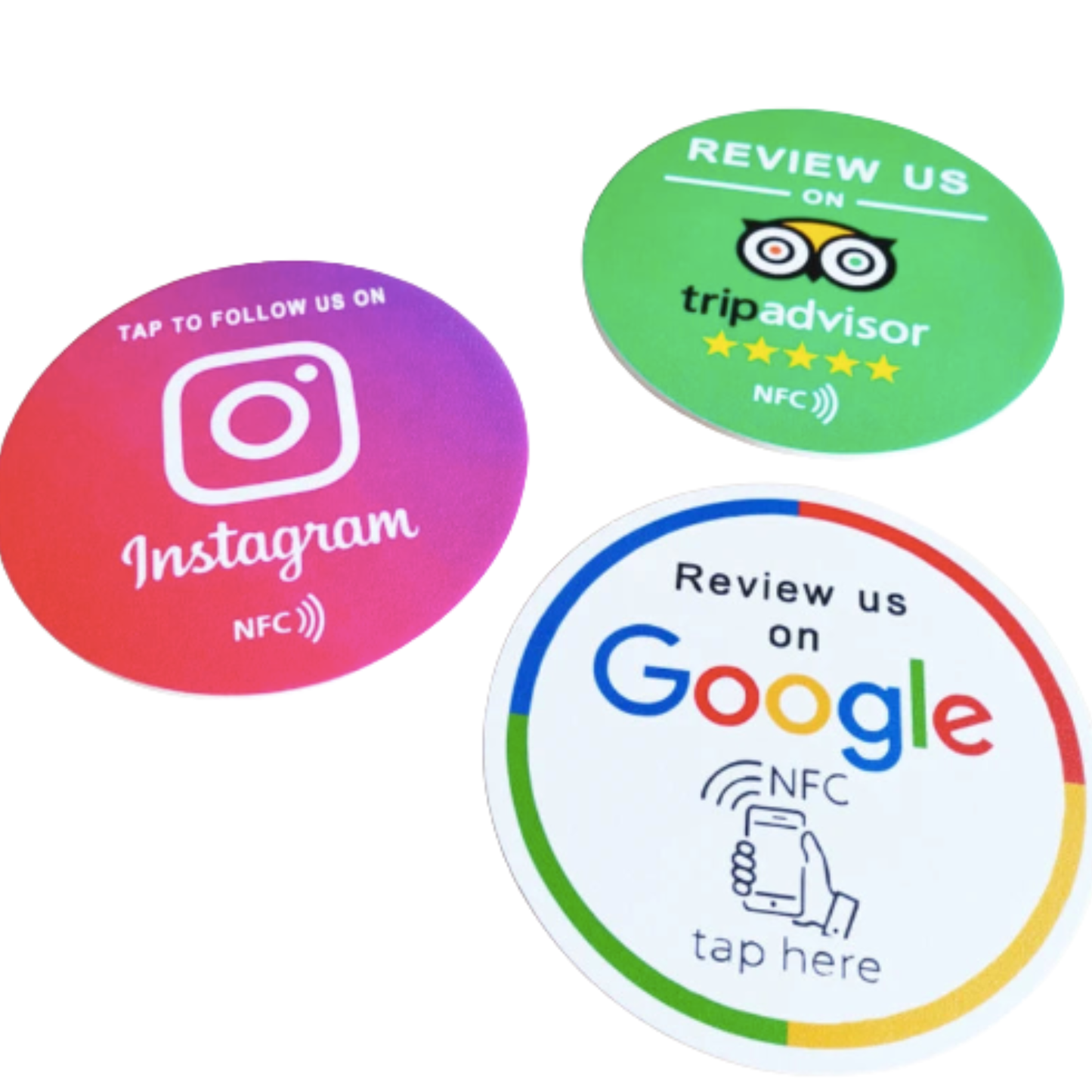 Round 10 cm NFC sticker – Google, Instagram & Tripadvisor compatible