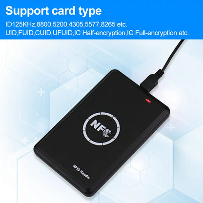 قارئ وكاتب NFC/RFID من OBO HANDS NS106 – استنساخ USB للبطاقات بتردد 13.56 ميجاهرتز و125 كيلوهرتز | T5577، UID، EM4305، CUID، دعم FUID