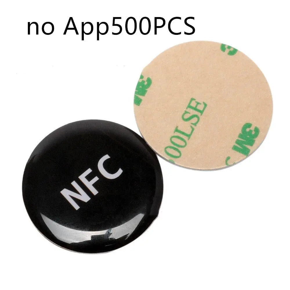 Runde schwarze NFC-Aufkleber mit weißer Aufschrift "NFC" und 3M Kleberückseite, 500 Stück.