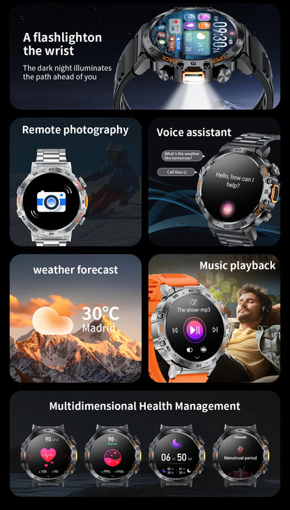 LIGE Militär Outdoor Smartwatch Herren 2024 – AMOLED HD, Bluetooth-Anrufe, Fitness & Sport, IP68 Wasserdicht | Taggytech