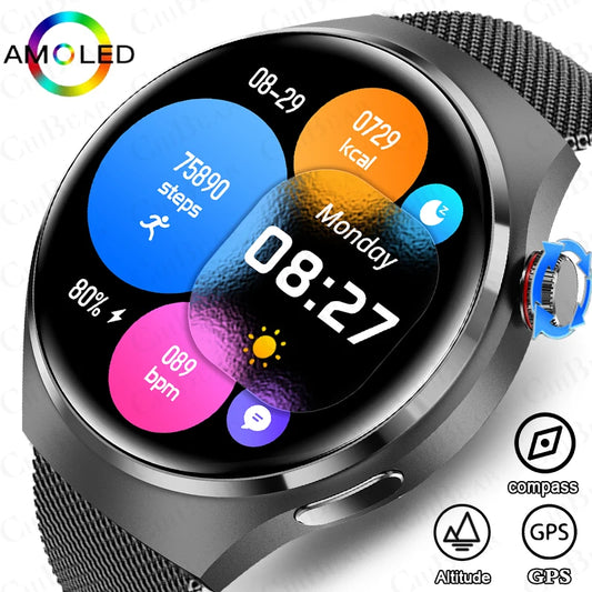 ساعة تشيبير GT4 برو الرياضية الذكية للرجال والنساء - شاشة AMOLED، معدل ضربات القلب، ضغط الدم، مراقبة النوم، مكالمات بلوتوث، مقاومة للماء IP68 | تاجي تيك
